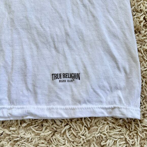 True Religion Jeans White Short Sleeve Tee Shirt Logo Women’s Size M - Picture 3 of 5